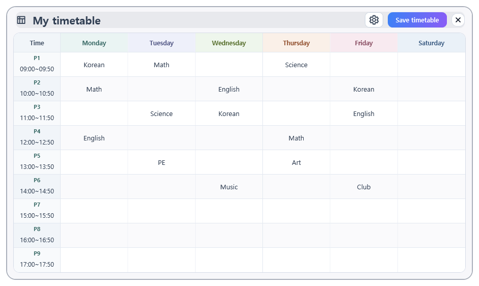 Timetable window